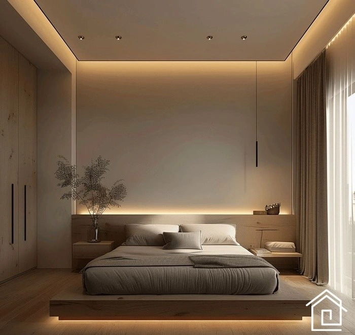 نورپردازی مخفی در سقف اتاق خواب با نور ملایم