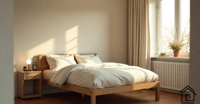 طراحی اتاق خواب خانه کوچک با تخت تاشو و نور ملایم