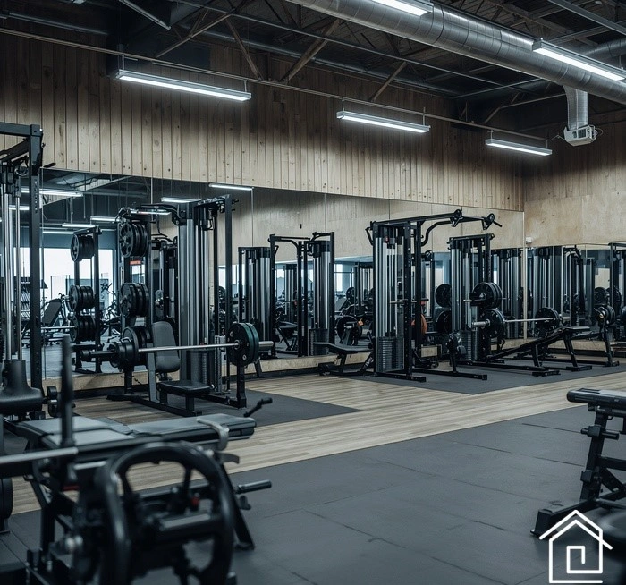 نورپردازی حرفه‌ای در باشگاه بدنسازی با پنل‌های LED سقفی