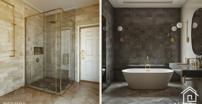 بازسازی سرویس بهداشتی مدرن در اصفهان با کاشی و دوش شیشه‌ای