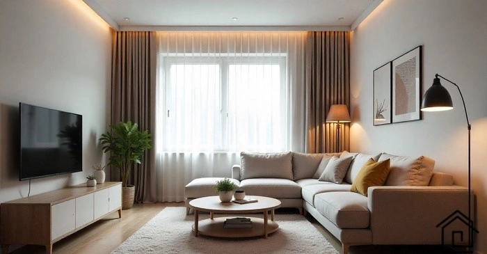 طراحی داخلی مدرن خانه ۵۰ متری با نور طبیعی و رنگ روشن