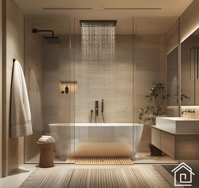 بازسازی حمام لوکس با سرامیک مرمر و شیرآلات طلایی