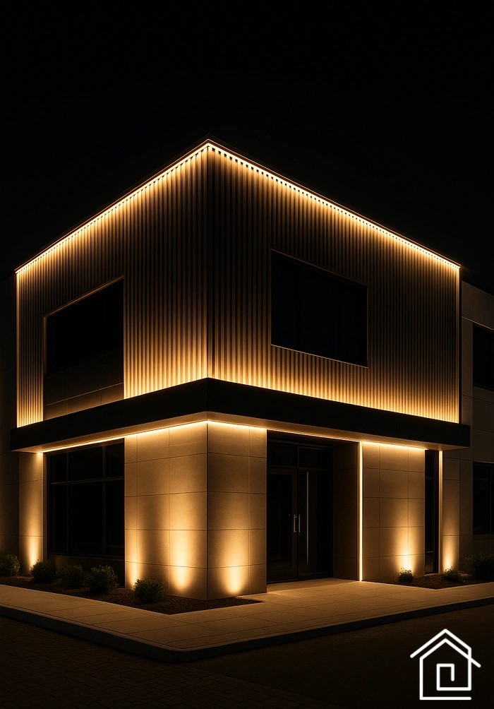 نورپردازی ساختمان لاکچری در شب