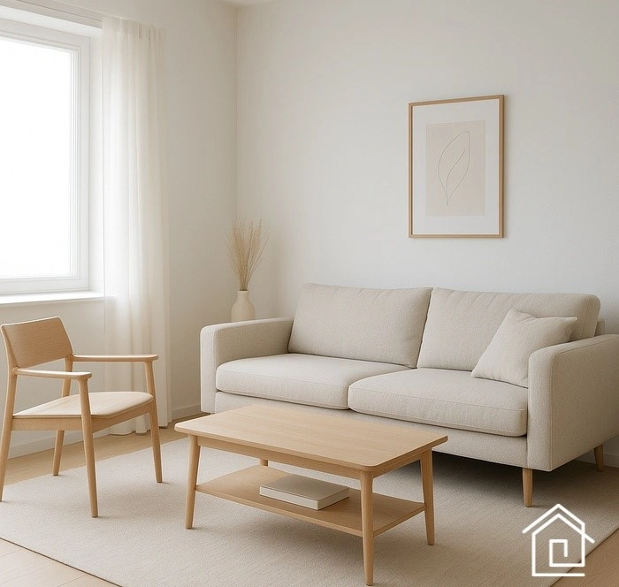جزئیات مبلمان مینیمال با طراحی ساده و چوب طبیعی