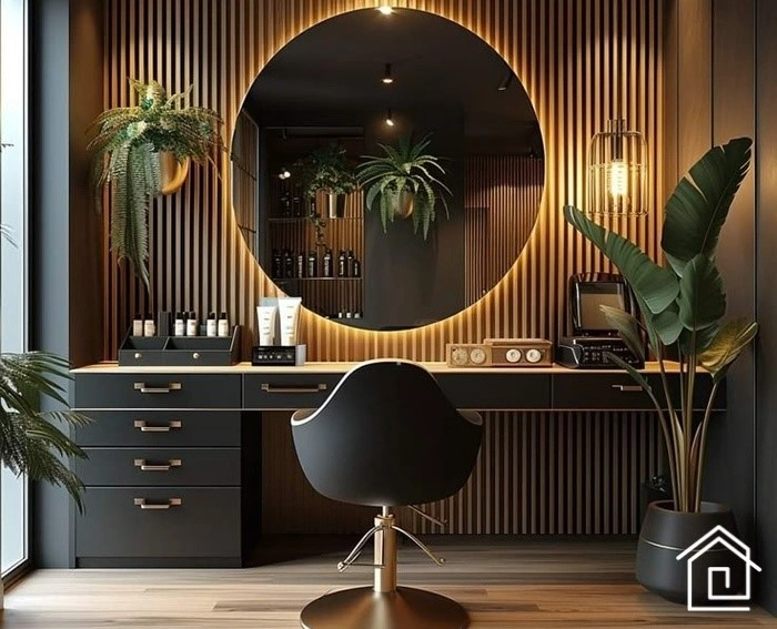 آرایشگاه با نور گرم و صندلی‌ راحت برای مشتریان