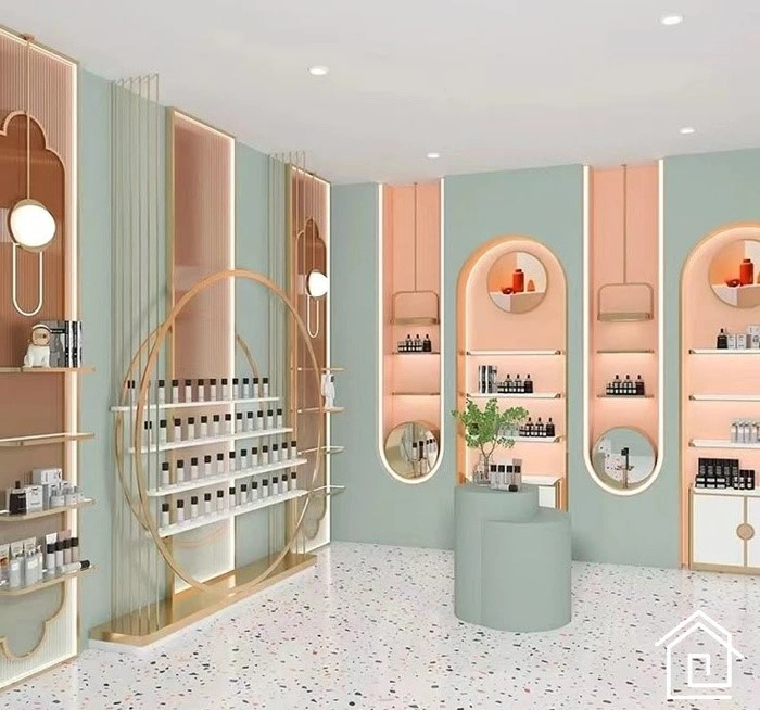دکور آرایشگاه زنانه جدید با مدرن با رنگ پاستیلی و نورپردازی مخفی LED
